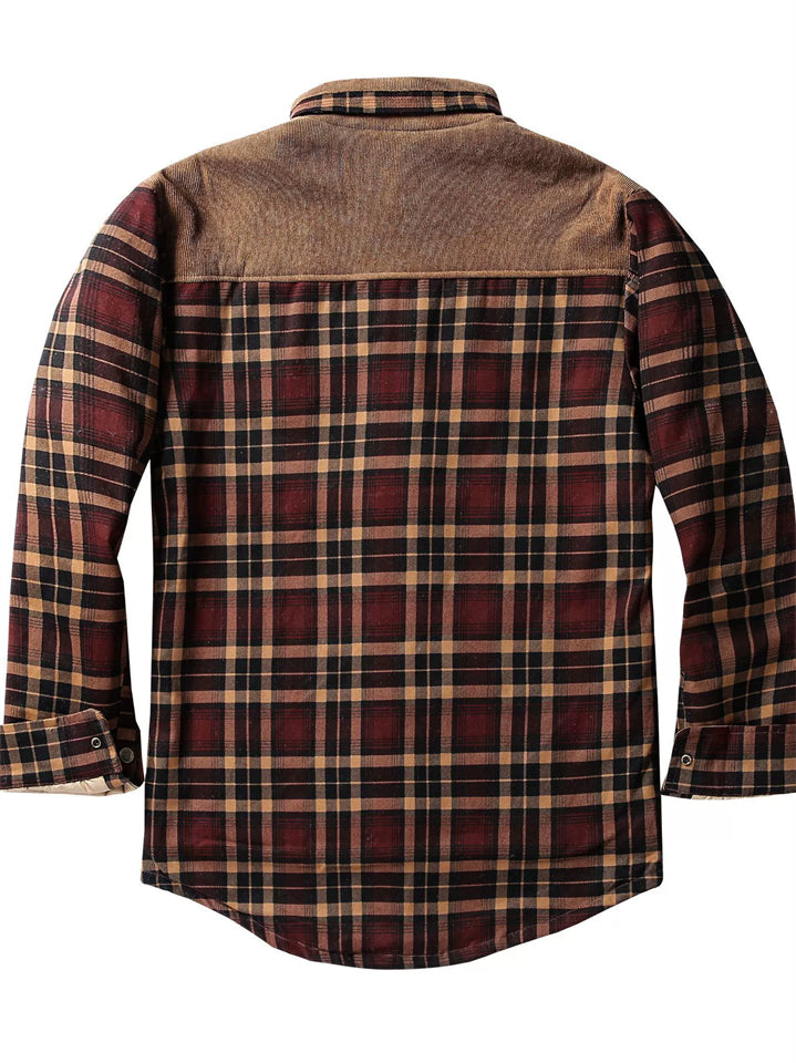 ‌Men's Warm Winter Casual‌ Thick Plaid Patchwork Fleece Lined Shirt Jackets