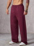 Men's Casual Solid Color Mid Waist Elastic Sporty Straight Wide Leg Trousers