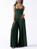 Elegant Square Neck Sleeveless Wide Leg Jumpsuit for Women
