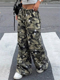 ‌Women's Low Waist Camouflage Print Wide Leg Casual Pants‌