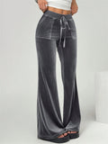 Women's Velvet Mid-Waist Loose Fit Casual Bootcut Pants