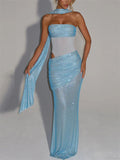 Female's Sequined Solid Color Tube Evening Dress with Scarf