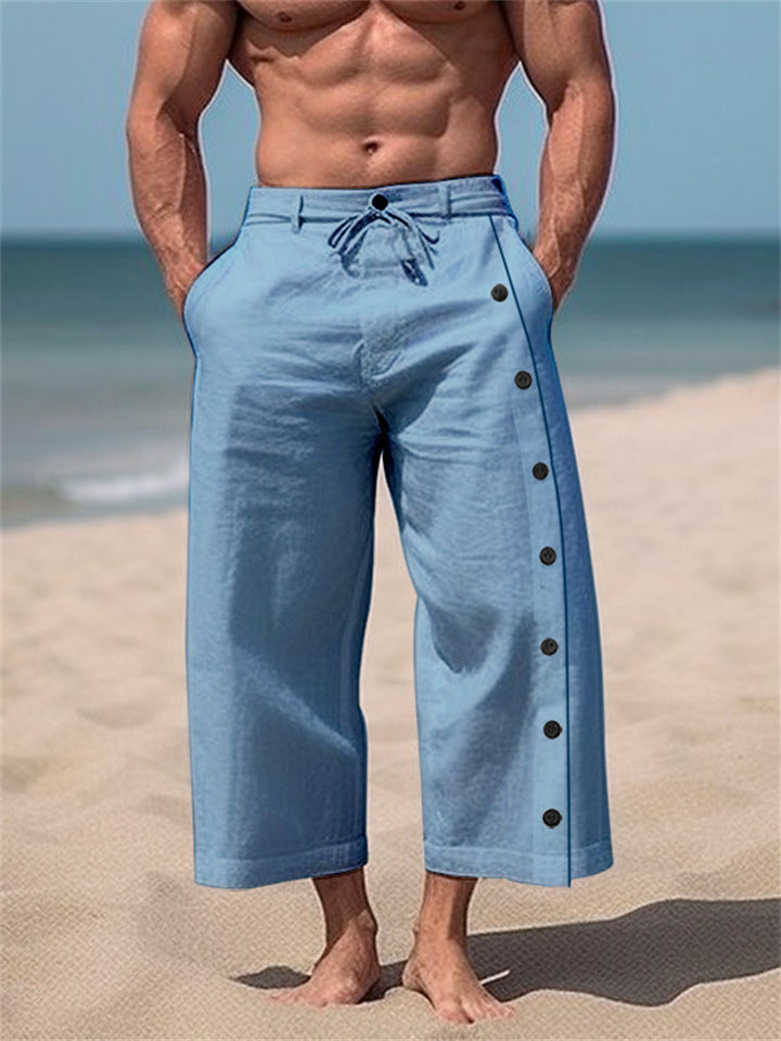 Men's Casual Oversized Pure Color Multi-button Trousers