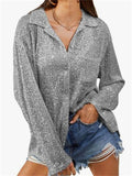 Women's Long Sleeve Lapel Temperament Sequin Blouses
