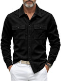 Men Autumn Faux Suede Button Down Chest Pockets Shirt Jacket