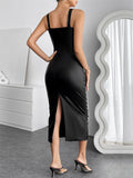 Women's Trendy Sexy All Black Slim Fit Strap Dress