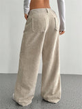 Women's Corduroy Solid Color Mid Rise Pockets Wide Leg Pants