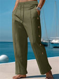 Men's Casual Solid Color Drawstring Side Buttons Pants