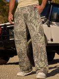 Men's Casual Camouflage Printed Mid Waist Elastic Straight Wide Leg Trousers