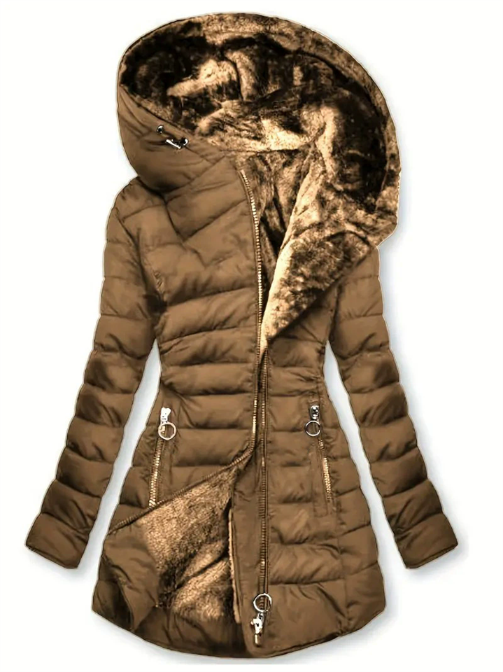 Women's Winter Solid Color Fitted Fleeced Long Sleeve Hooded Coats