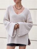 Ladies' Grunge Style Oversize Street V Neck Drop Shoulder Sweaters