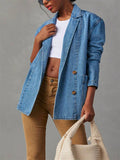 Cool Vintage Denim Blue Blazer Coat for Women