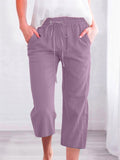 Women's Summer Solid Color Drawstring Straight Capri Pants
