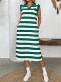 Women's Casual Stripe Lapel Short Sleeve Shirt Dress