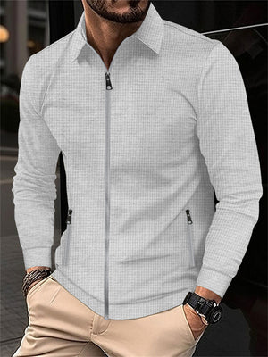 Men's Casual Slim Fit Lapel Zip Up Jacket with Pocket