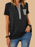 Stylish Patchwork Pocket Button T-shirt for Ladies