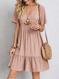 Women's Summer Solid Color V Neck Casual Skater Dresses