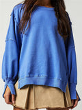 Female Crew Neck Lantern Sleeve Side Slit Stylish Sweatshirt
