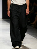 Mens Old Money Style High Waisted Pleated Wide Leg Relaxed Trousers