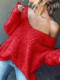 ‌Women's Candy Color Sexy Oversized V Neck Hollow Knit Sweaters