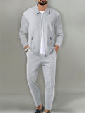 Men's Holiday Lapel Zip Long Sleeve Relaxed Jacket Pants Set
