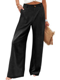 Women's Comfy High Waisted Cotton Linen Wide Leg Pants with Pockets