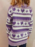 Women's Heart Shape Jacquard Round Neck Pullover Long Sleeve Sweaters