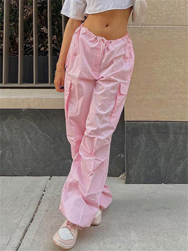 Women's Summer Solid Color Drawstring Street Pockets Cargo Pants