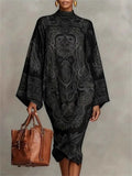 ‌Women's Elegant Ethnic Style Long Sleeve Paisley Print High Neck Dress‌