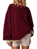 Women's Sport Pullover Contrast Color Stripes Sweatshirt