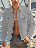 Male's Autumn Solid Color Corduroy Pockets Button Up Cargo Jacket Coats