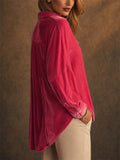 Women Velvet Oversized Button Down Long Sleeve Shirts