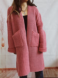 Women's Solid Color Pockets Knee Length Long Cardigan Sweater