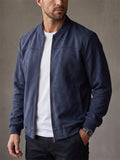 Men Faux Suede Bomber Jacket Zip Up Casual Lightweight Coat
