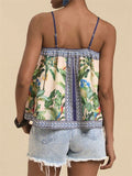 Women's Summer Holiday Style Contrast Color Print Strap Shirts