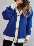 Women's Contrast Color Loose Single Breasted Cardigan Sweaters