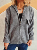 Women's Solid Color Zip Up High Neck Faux Pockets Cardigan Sweater