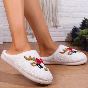 Christmas Little Deer Plush Lining Couple Home Slippers