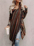 Women's Casual Contrast Color Striped Fringe Cardigan Sweaters