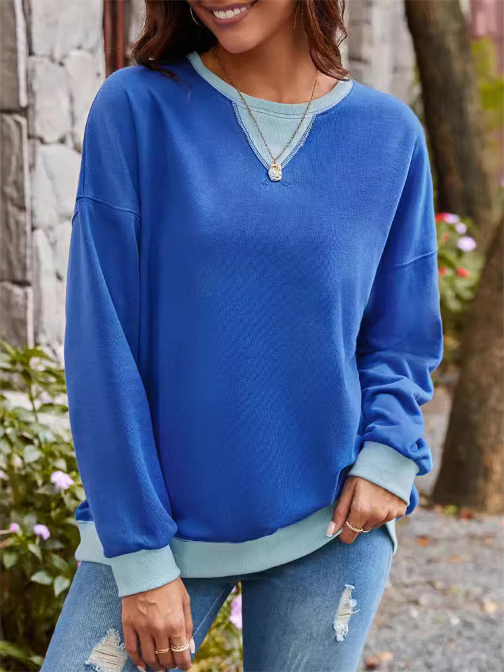 Women's Casual Contrast Color Long Sleeve Sweatshirts