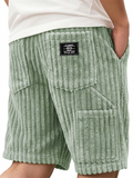 Men Corduroy Elastic Waist Drawstring Multi-pocket Shorts