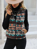 Women's Autumn Ethnic Style Printed Zip Up Cardigan Vest Jackets