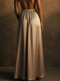 Women High Waist Elegant A Line Flowy Long Satin Maxi Skirt