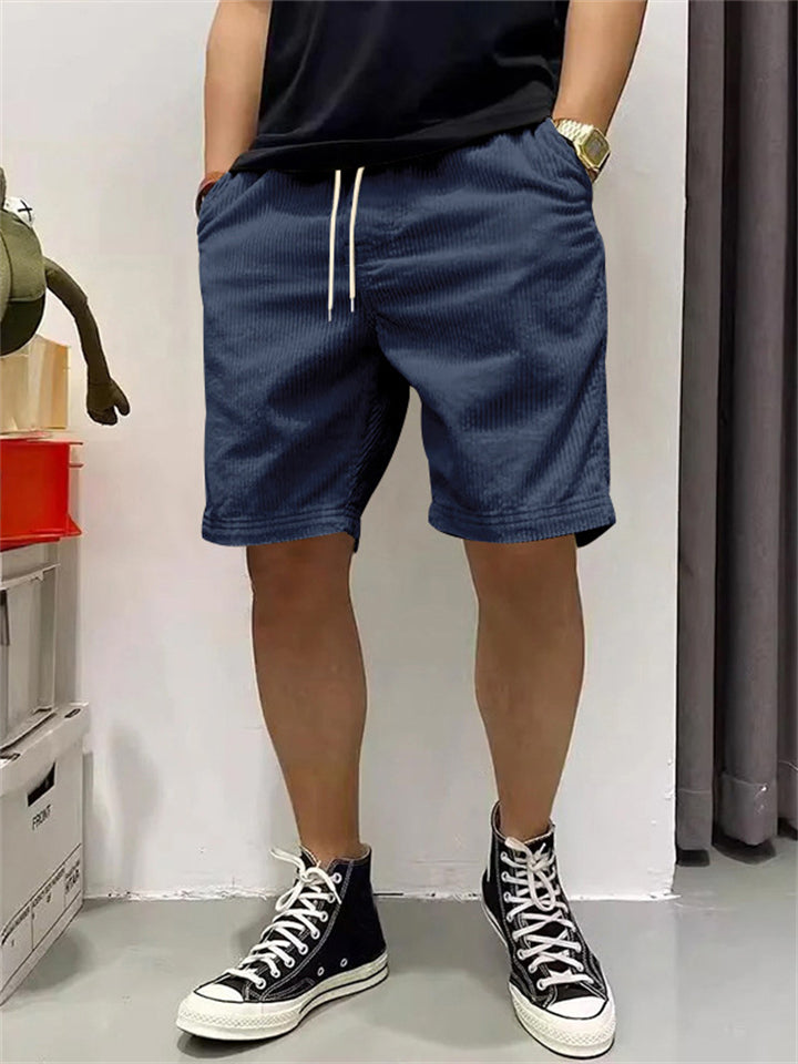 Retro Men's Casual Corduroy Drawstring Cargo Shorts