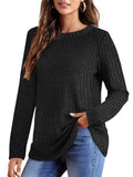Female Knitwear Solid Ribbed Autumn Winter T-shirts