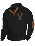 Men's Retro Cabin-Style Deer Sweatshirt with Elbow Patches