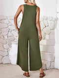 Women's Summer Casual Solid Color V Neck Overall Jumpsuits