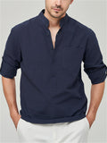 Male Casual Loose Fit Pocket Henley Shirts