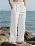 Men's Autumn Loose Pit Stripe Drawstring Straight Wide Leg Pants