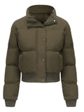 Women's Winter Solid Long-sleeved Cropped Puffer Coats